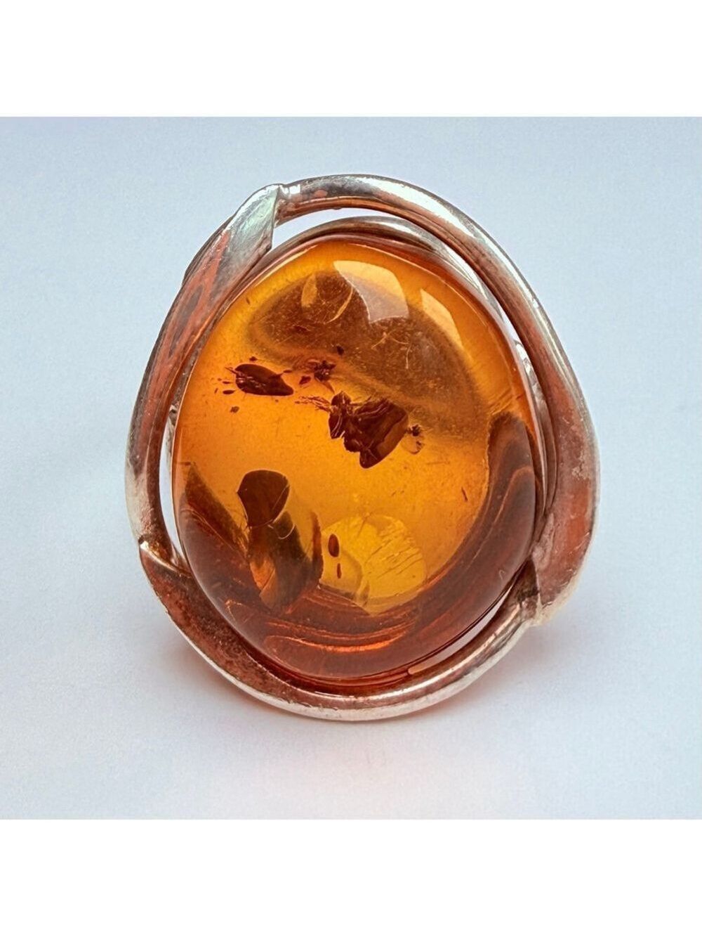 Modernist 9.8 CT Baltic Honey Amber Nested Sterling Silver VITGE Ring Adjustable - Picture 1 of 11